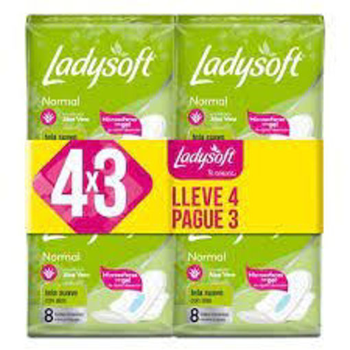Imagen de TOALLAS FEMENINAS LADYSOFT NORMAL TELA SUAVE PACK LLEVE 4 X 3 (8 UNI)