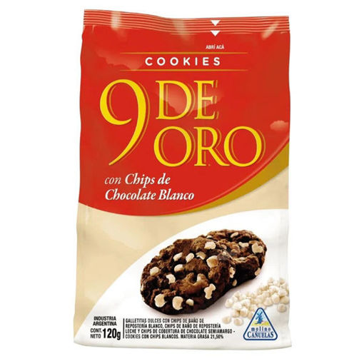 Imagen de GALLETAS 9 DE ORO COOKIS CON CHIPS BLANCOS 120 GR (16 UNI)