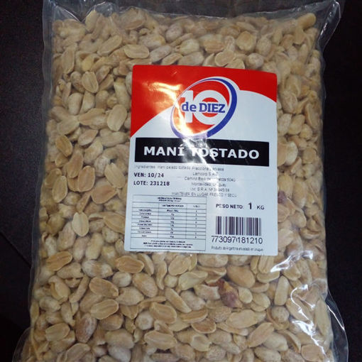 Imagen de MANI TOSTADO DE DIEZ S/SAL PAQUETE 1KG (12 UNI)