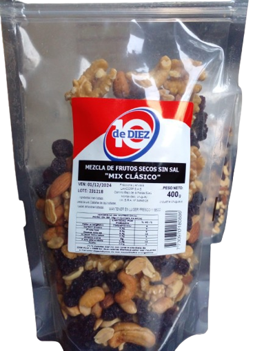 Imagen de MIX DE FRUTOS SECOS S/SAL DE DIEZ 400GR (12 UNI)