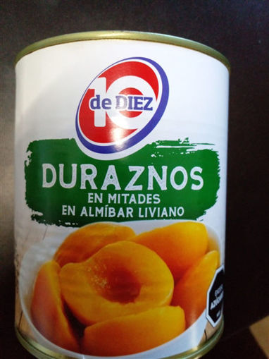 Imagen de DURAZNOS EN ALMIBAR EN MITADES DE DIEZ 830GR (12 UNI)